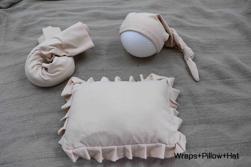 Pasgeboren Fotografie Wraps Inbakeren Pasgeboren Photo Rekwisieten Baby Fotografie Dekens Wraps + Baby Kussen + Hoed voor Photoshoot Accessoires: Ivoor