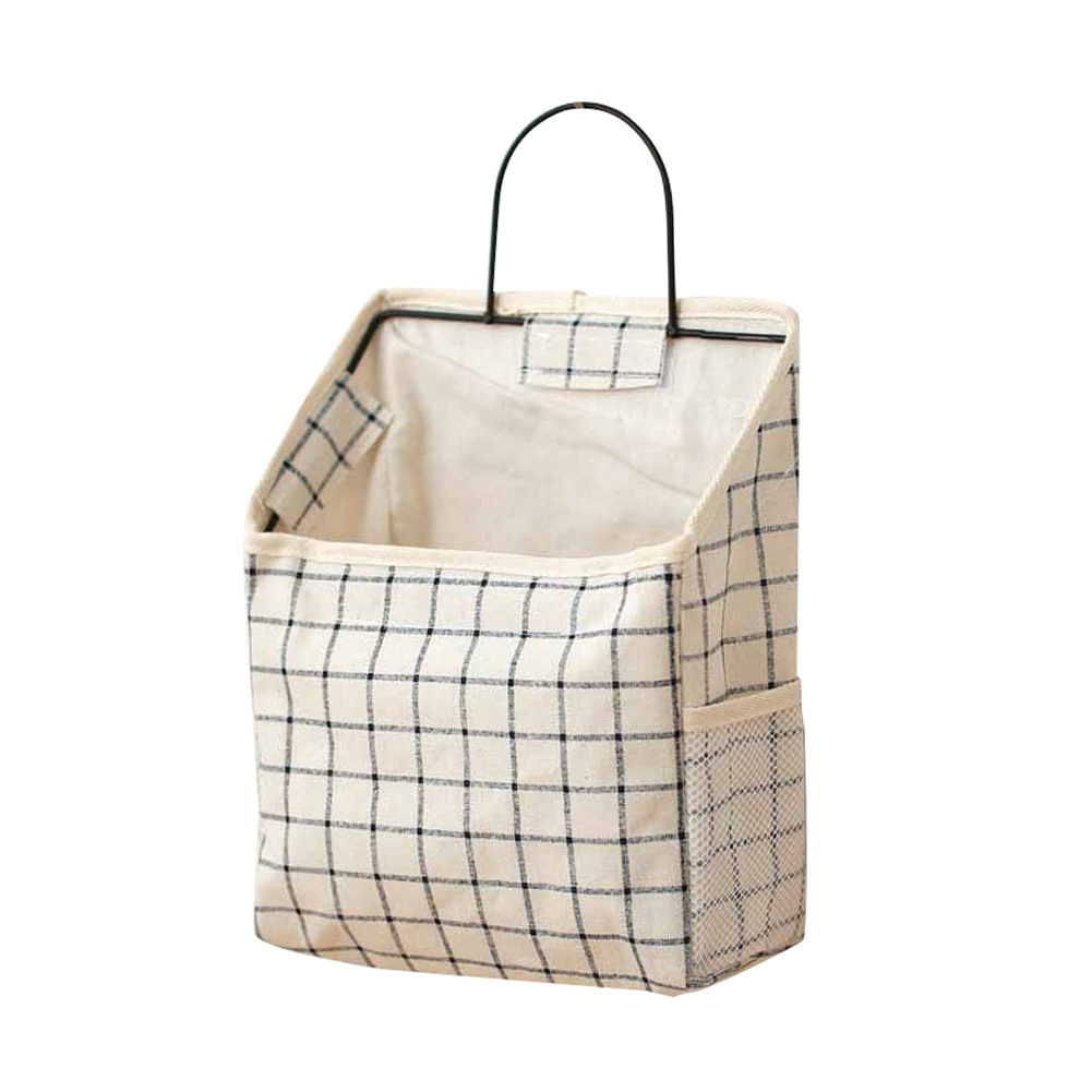 Wall Hanging Storage Bag Book Magazine Phone Holder Pouch Organizer with Hook Jewelry Organizer Home Office Container: Blue Plaid