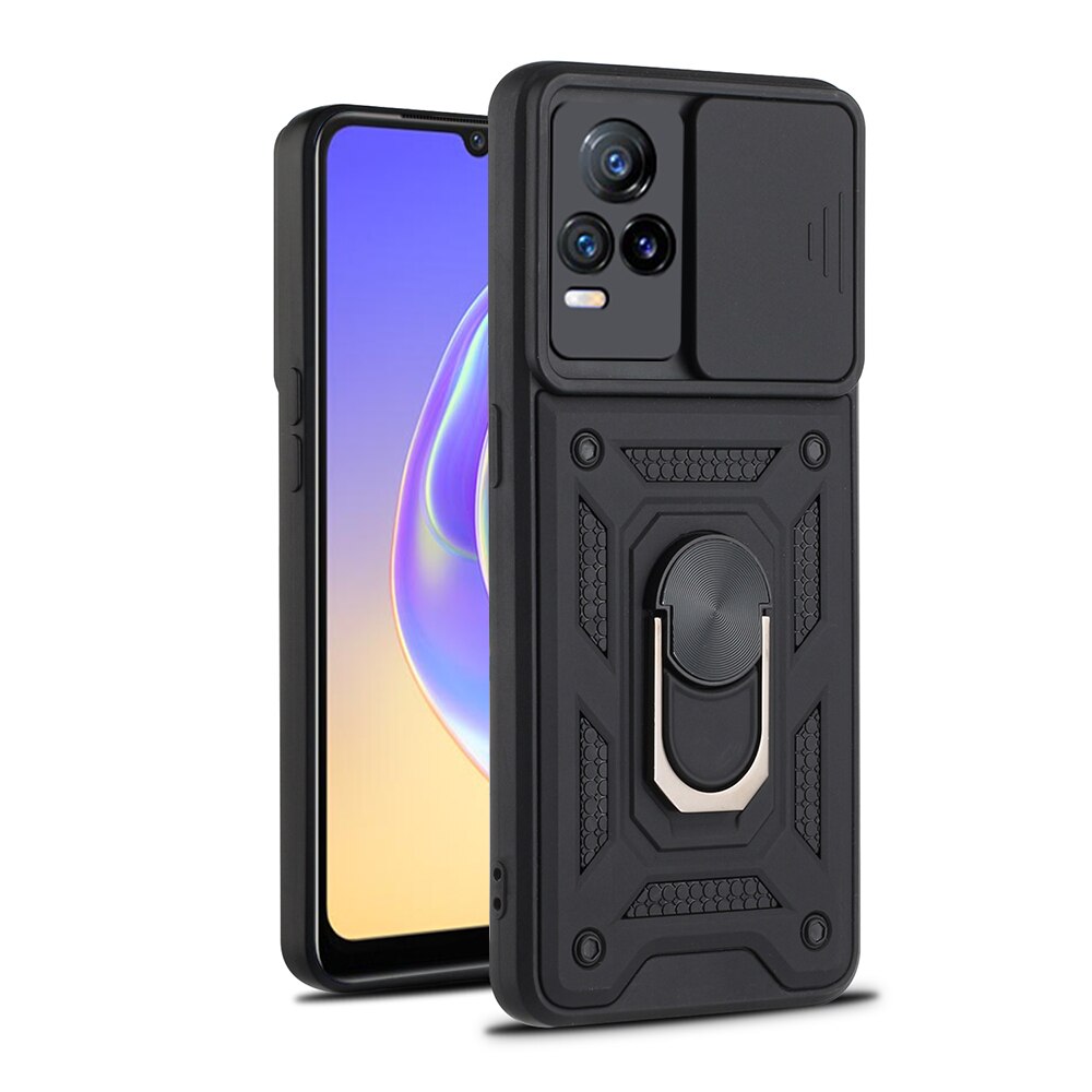 Stoßfest Stand Ring Fall Für VIVO V21e 4G Push Pull Kamera Schutz Telefon Zurück Abdeckung Shell Fundas Für VI VO V 21e 21 e 6.44&quot;: For VIVO V21e 4G / Black