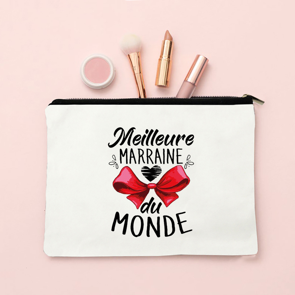 Best Godmother French Print Female Wash Storage Pouch Marraine Women Cosmetic Case Makeup Bags Travel Toiletries Organizer: black