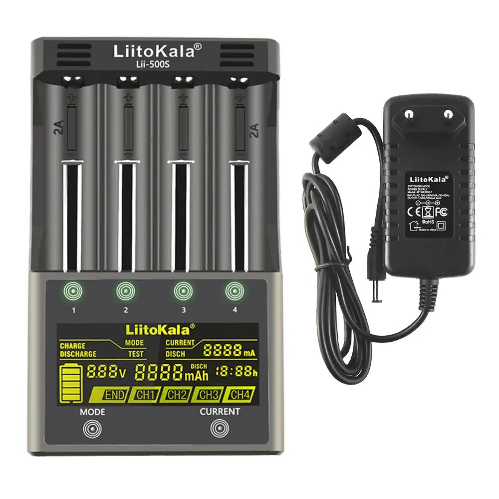LiitoKala Lii-500S 500 18650 LCD Battery Charger for 26650 16340 18350 3.7V 1.2V Ni-MH Ni-Cd Li-ion Test Battery Capacity +car