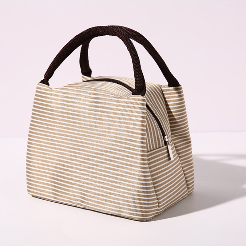Stripe Women's Kids Lunch Bags Waterproof Insulated Picnic Foods Storage Container Handbag Thermal Lunch Box Cooler Bags: Brown