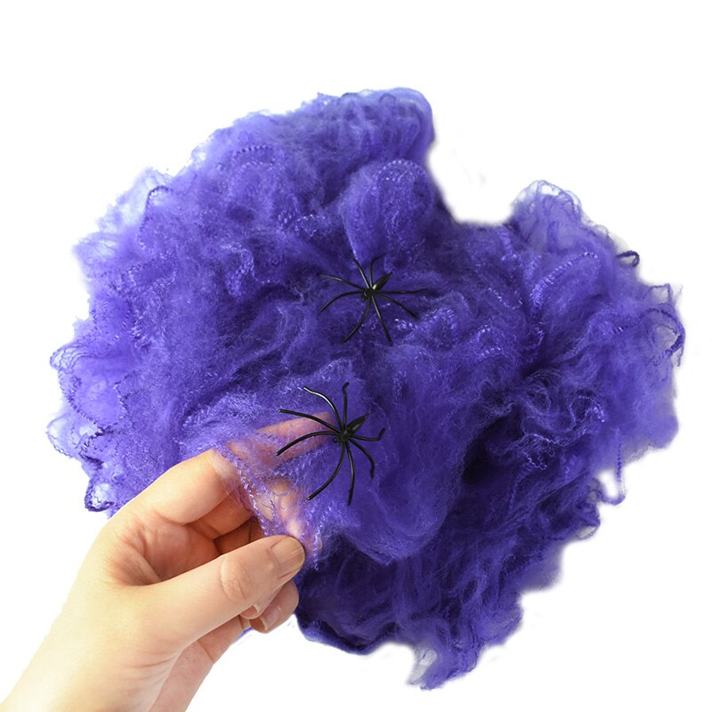 Halloween Scary Party Stretchy Spider Web Spider Haunted House Bar Props for Halloween Party Scene Props Decoration Supplies: purple