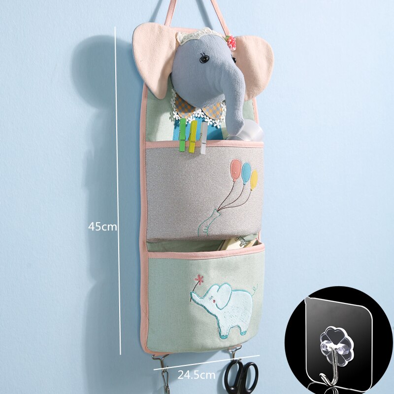 Sacos de armazenamento de tecido dos desenhos animados saco de suspensão de parede para casa organizador de suspensão multi-camada caso de classificação artigos diversos classificado cabide: 2pockets Elephant