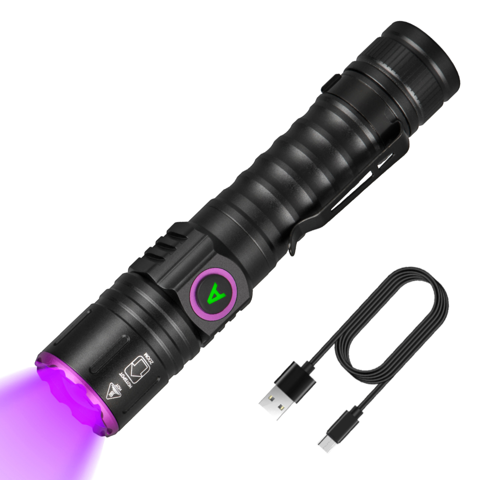 Lampe de poche LED UV Zoom UltraFire SP69 365 395 nm Chargement de type C 18650 Détection de résine de durcissement Détecteur d'urine pour animaux de compagnie: M / Bleu