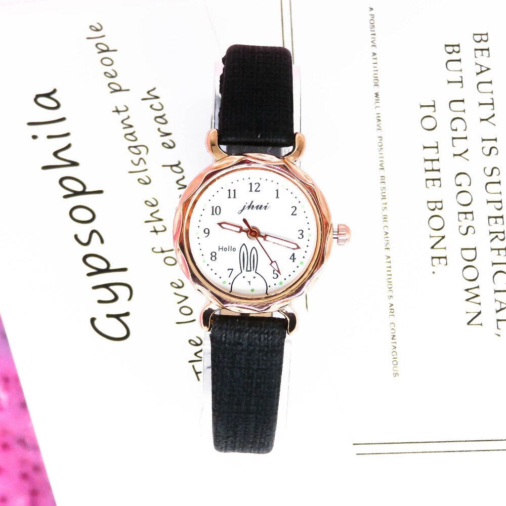 Top Brand Casual Watches For Women Unique Bracelet Watch Set Leather Simple Pink Ladies Clock Montre Femme: black