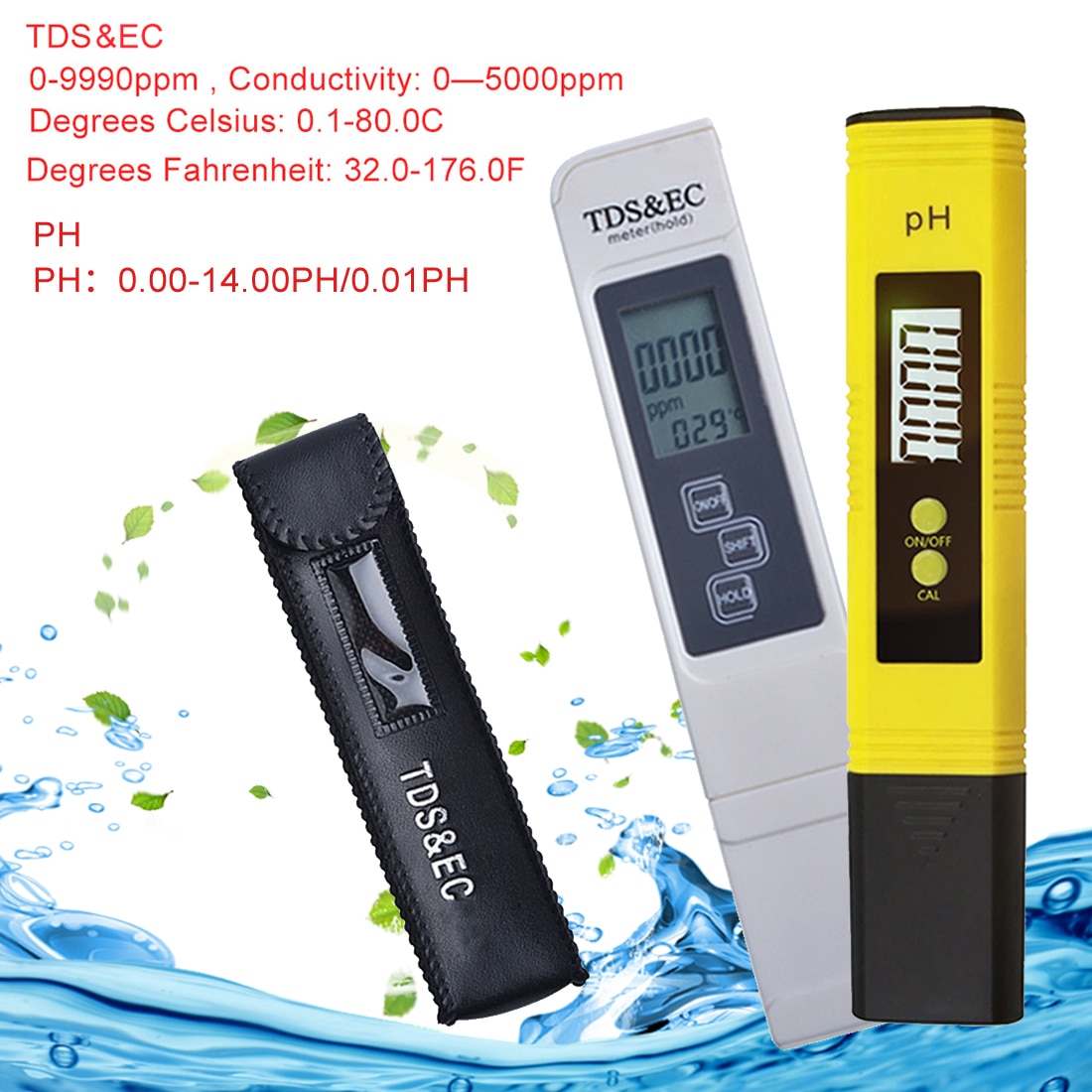 Ph tester+tds& ec meter/ tds -3 meter/ ph papir tester måler måler vandets renhed til drikke/pool/akvarie