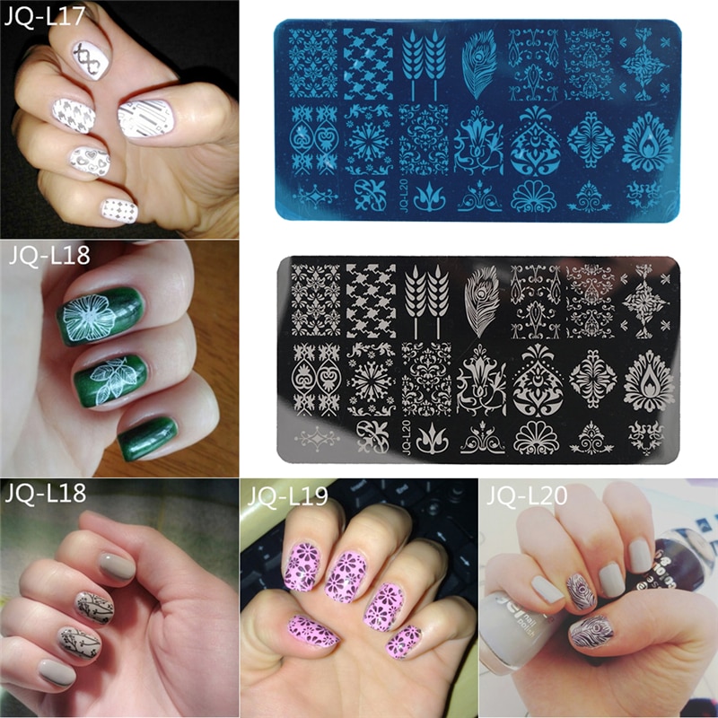 12 x 6cm rustfrit stål skønhed blonder billede nail art gør det selv billede printer manicure stencils negle stempling plader skabeloner