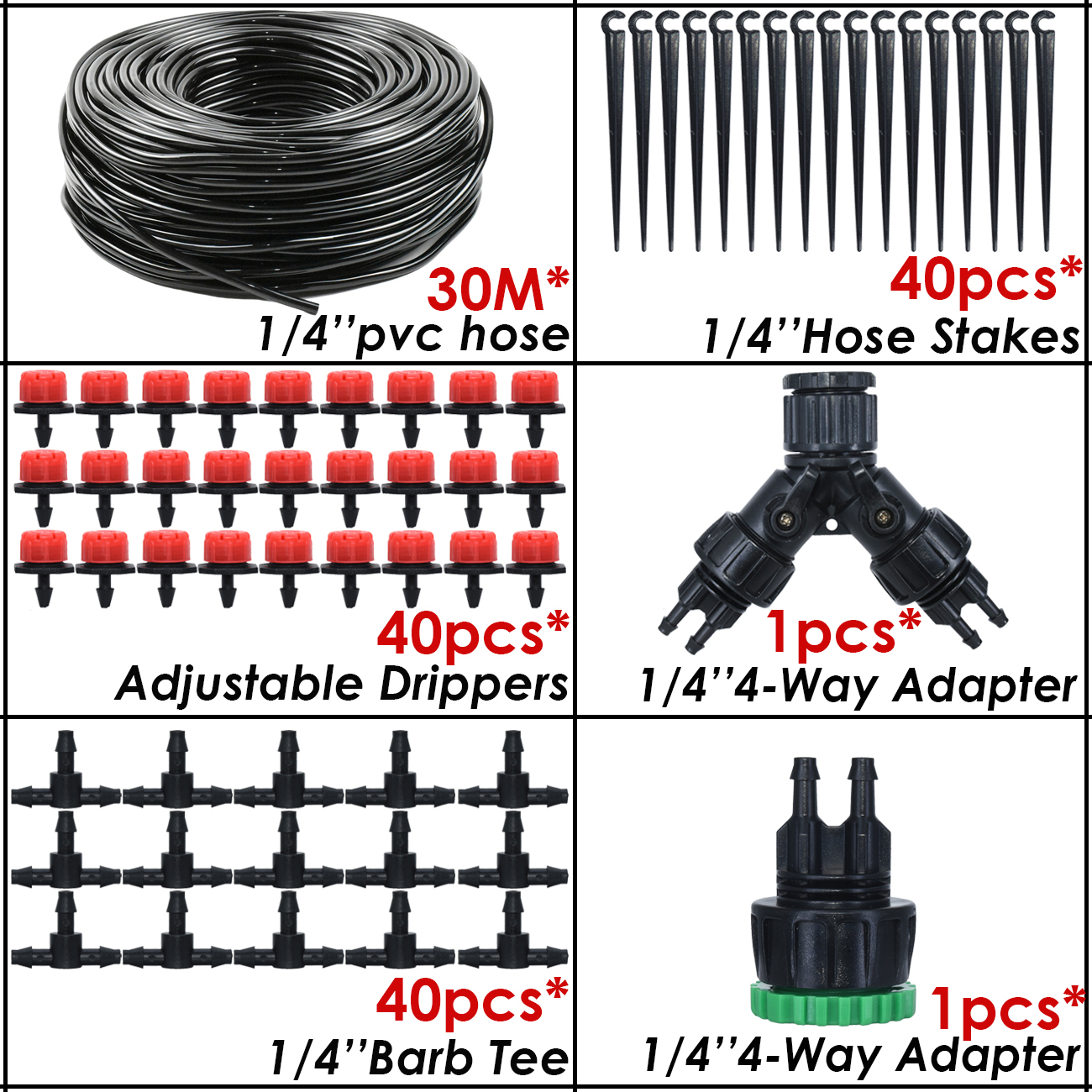 Sprycle 30–50 m Gartenbewässerung, Bewässerungssystem, Tropf-Set, verstellbare Nebeldüsen, automatisches Spray, für den Außenbereich, Hof, Gewächshaus: Black
