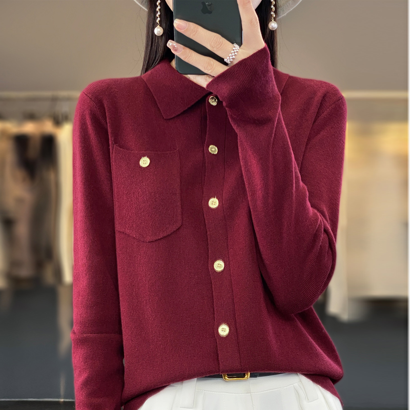 Cardigan feminino com bolso primavera e verão nova camisa de lapela fina imitação de lã camisola alta rua casaco superior mangas compridas