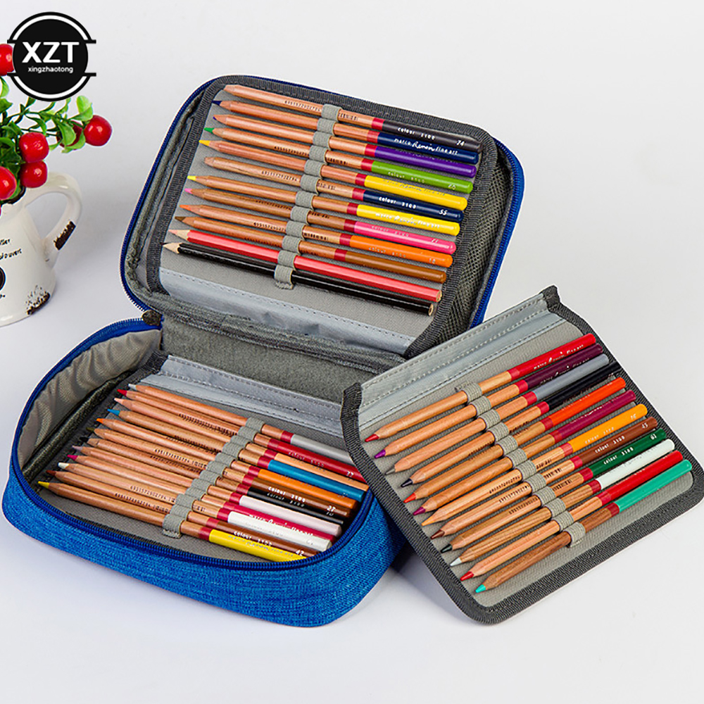 Estuches escolares universales con 72 agujeros, estuche escolar de lona con 3 compartimentos, estuche para bolígrafos de tela, bolsa para suministros de papelería para artistas