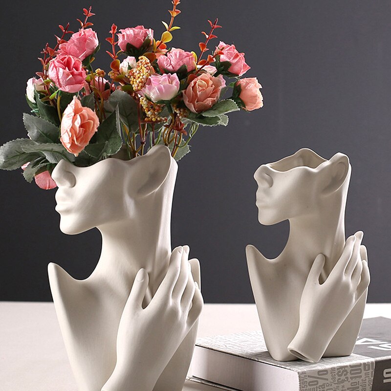Nordic Abstract Face Vase Decoration Home Head Cer... – Grandado