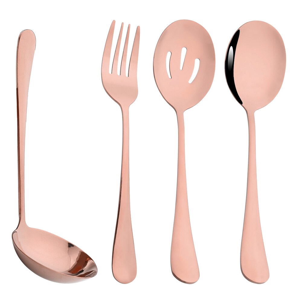 4Pcs Silver Dinnerware Set Stainless Steel Cutlery Serving Utensils Buffet Catering Flatware Serving Colander Spoon Flatware Set: Rose