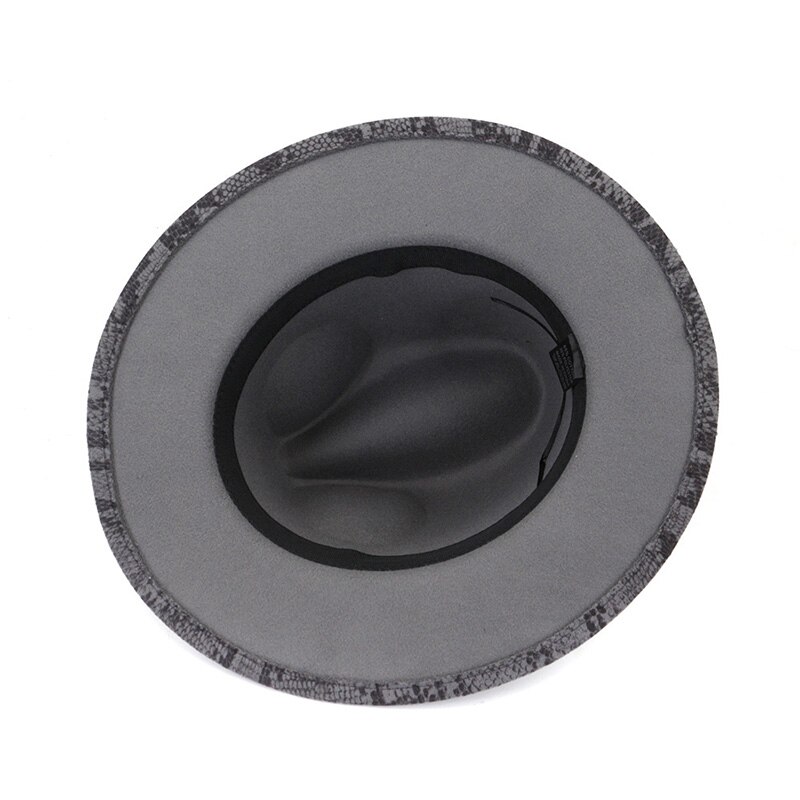 FS Vintage Snake Print Men Wide Brim Gray Brown Hat Felt Fedora Church Hats For Women Panama Sombrero Cap