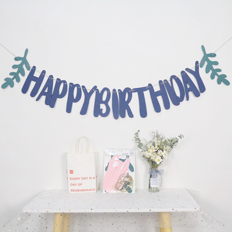 Happy Birthday Banner Leaf Banner Garland Bunting Birthday Decor Happy Birthday Party Decoration Baby Shower Decorations: Blue