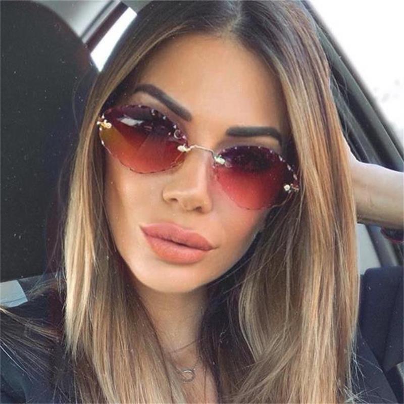 Populaire Kleine Randloze Zonnebril Dames Luxe 90 S Vintage Paars Ovale Zonnebril Man Oculos De Sol