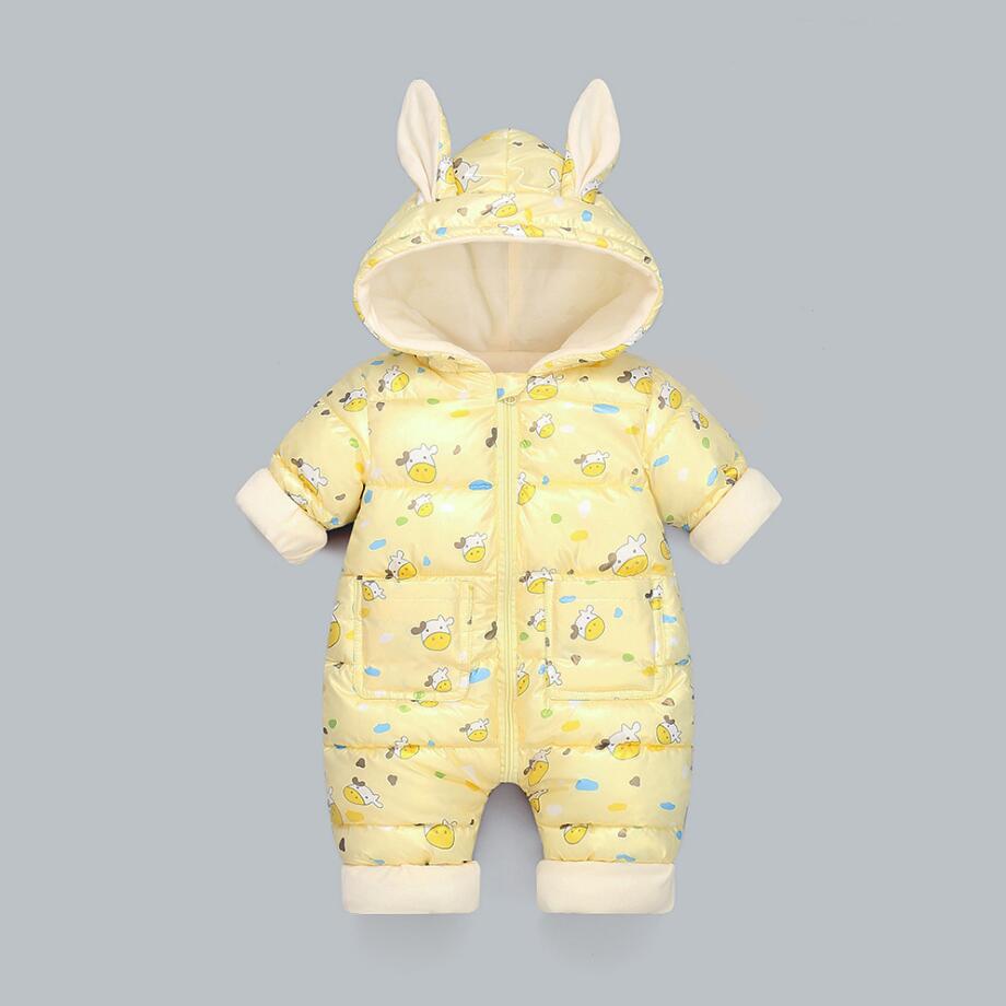 2021 roupas de bebê inverno mais veludo nascido infantil meninos meninas quente grosso macacão com capuz roupas snowsuit casaco crianças macacão: yellow / 18-24M(100)