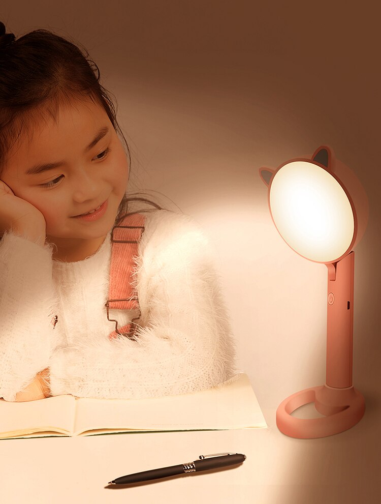 AiLESEN Cute Cat Ears Makeup Mirror And Table Desktop Lamp Third gear light adjustable Multi-function makeup mirror
