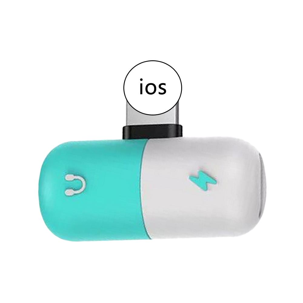 2 in 1 Dual USB Opladen Audio Adapter Voor iPhone X 7 8 Plus Type-C Telefoon Music Converter voor IOS Android Audio Charger Splitter: IOS Blue White