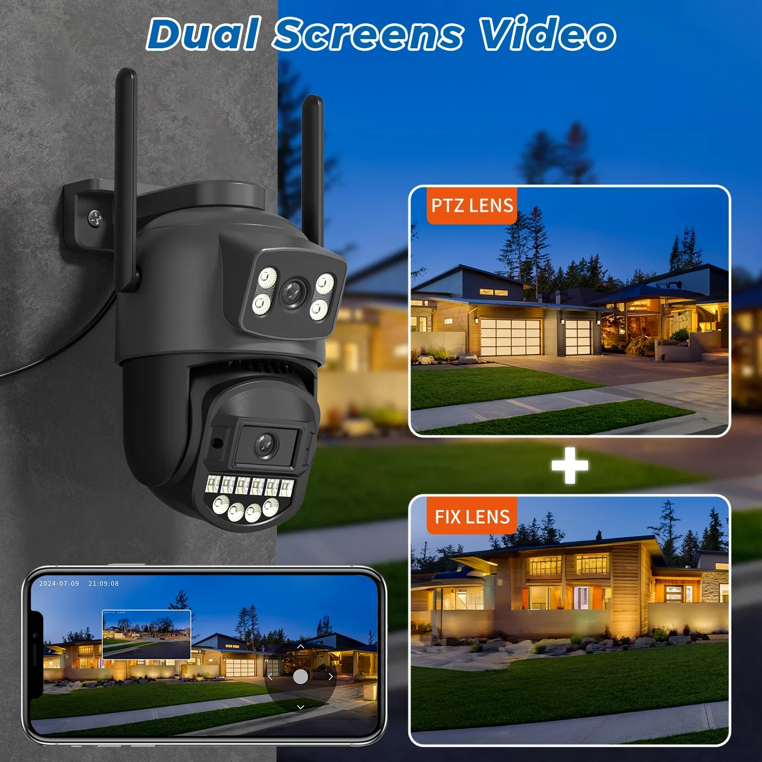 Xiaomi PTZ IP Camera 8MP 5K Outdoor Dual Lens Dual Screen 5G WIFI Camera AI Security Protection CCTV Surveillance Camera