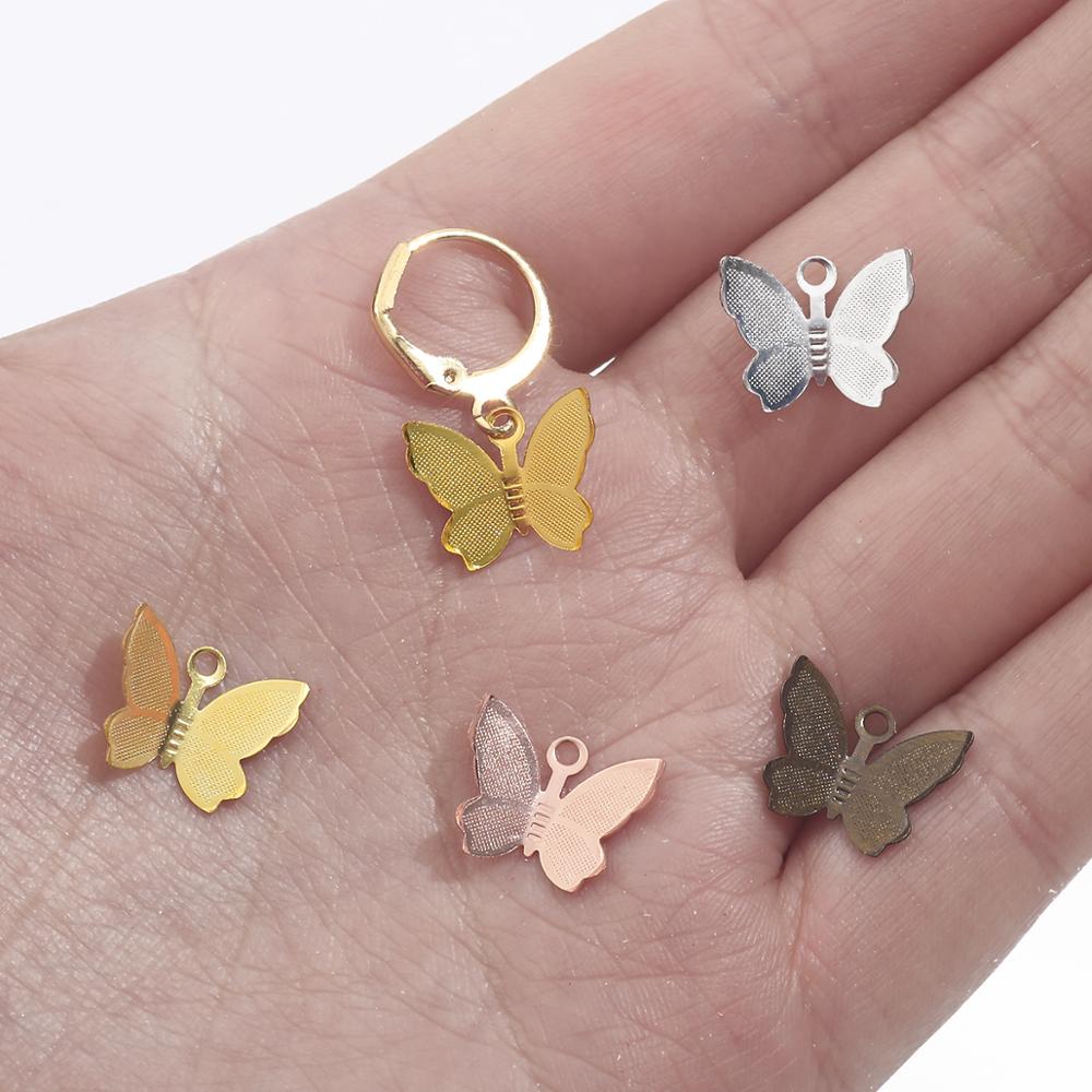 Accesorios de cobre para fabricación de joyas, abalorios de mariposa de 11x13mm, conectores, colgantes para pendientes, pulsera, collar, 50 Uds.