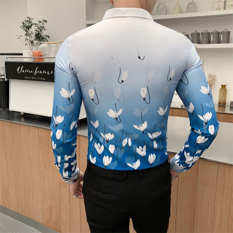 Mode Herfst Bloemen Shirt Mannen Camisa Hombre Koreaanse Slim Fit Casual Mannen Sociale Shirts Lange Mouwen Night Club Luxe Blouse