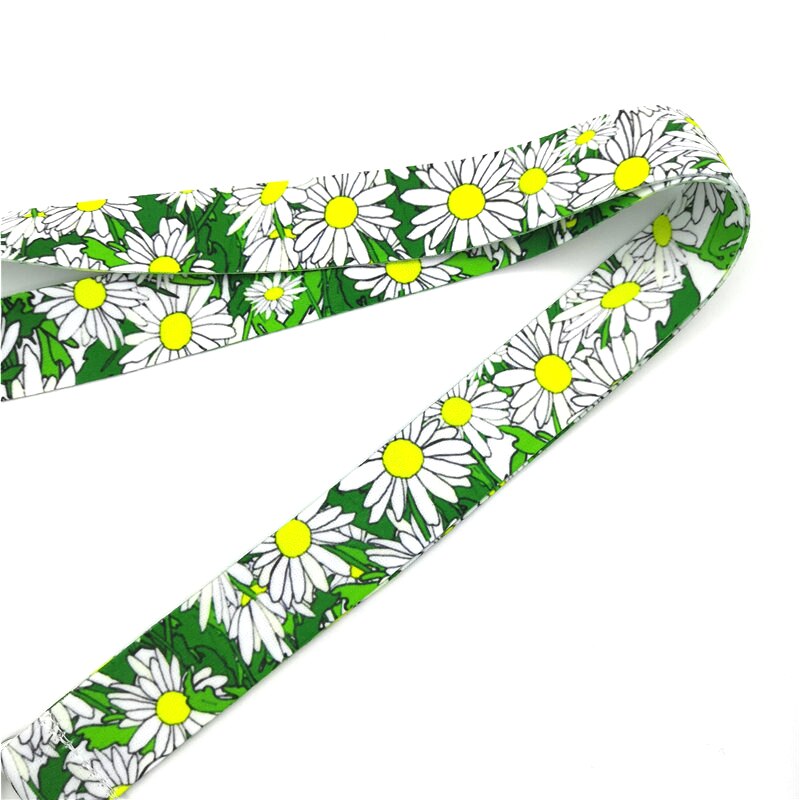 Llavero con correa para el cuello con flores margaritas, cordón para llaves, soporte para tarjeta de identificación, collar, cinta, cordón para colgar, cordones de cuerda