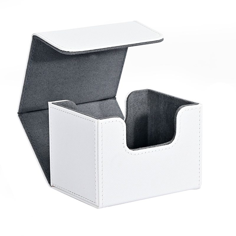 Card Deck Box , Card Storage Box Fits 100 single Sleeved Cards, PU Leather Strong Magnet Card Deck Case for TCG Cards: WHITE