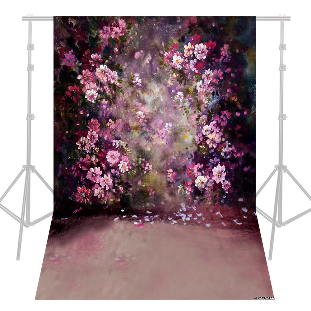Andoer Photography Backdrop - 1.5x2.1m/5x7ft - Rose/Cherry/White Blooming Flower Wall - Digital Printed Polyester