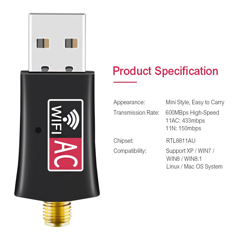 USB ordinateur rapide sans fil 600Mbps WiFi 2.4G + 5GHz double bande AC Wifi antenne 802.11a/b/g/n adaptateur carte réseau Wi-Fi puissante