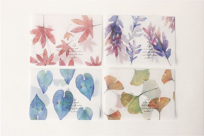 Sobres translúcidos de papel pergamino hojas de otoño