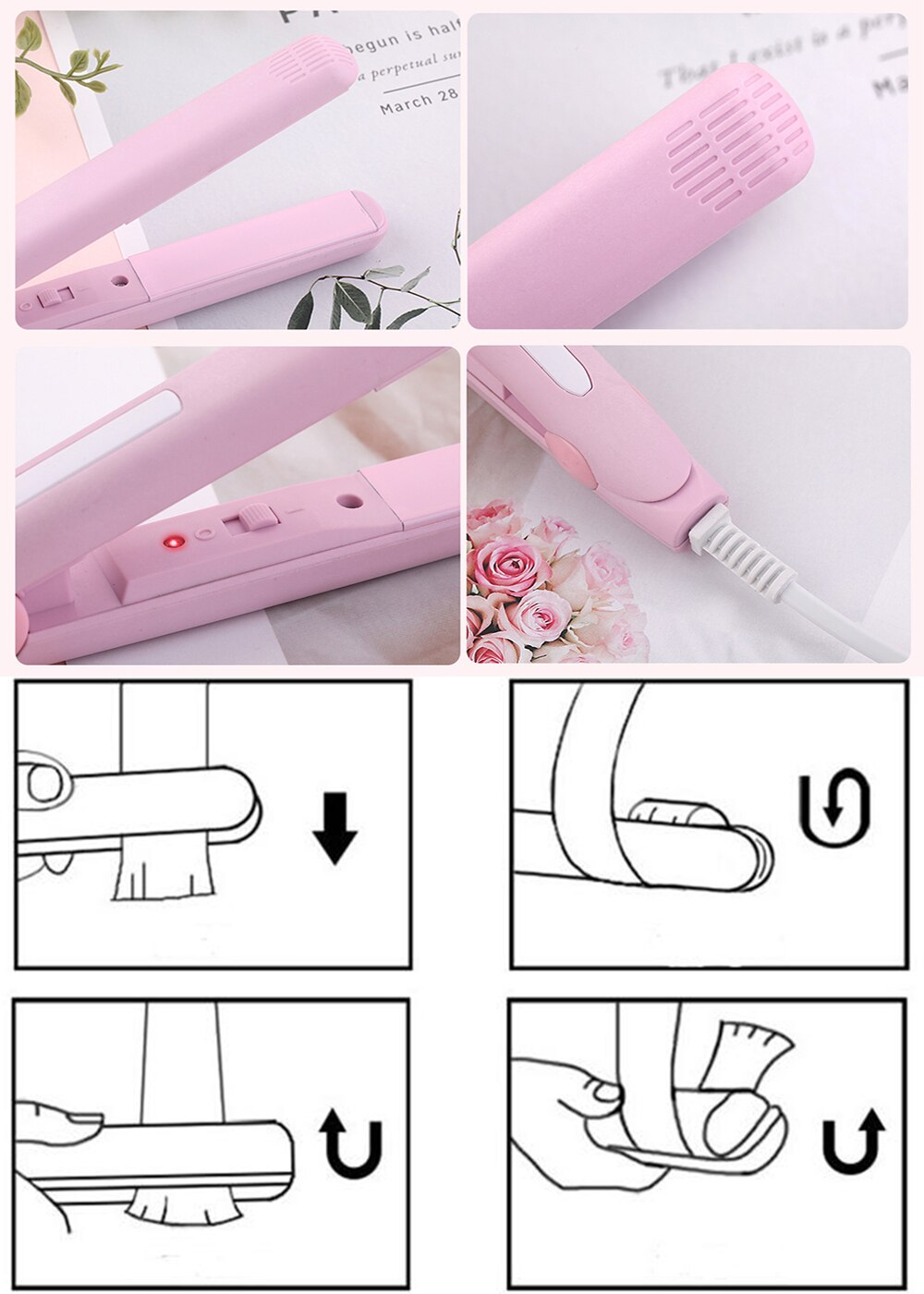 110-220V Mini Portable Ceramic Flat Iron Hair Straightener Irons Hairstyling Styling Tools