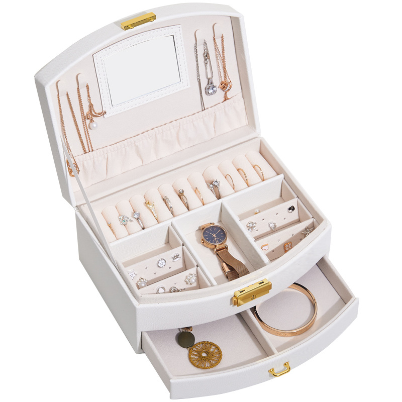 Caja de joyería de viaje portátil, cajas S/M/L, organizador de joyas de 3 capas, caja de joyería con botón, almacenamiento de cuero, Joyeroe para joyeros: Gris