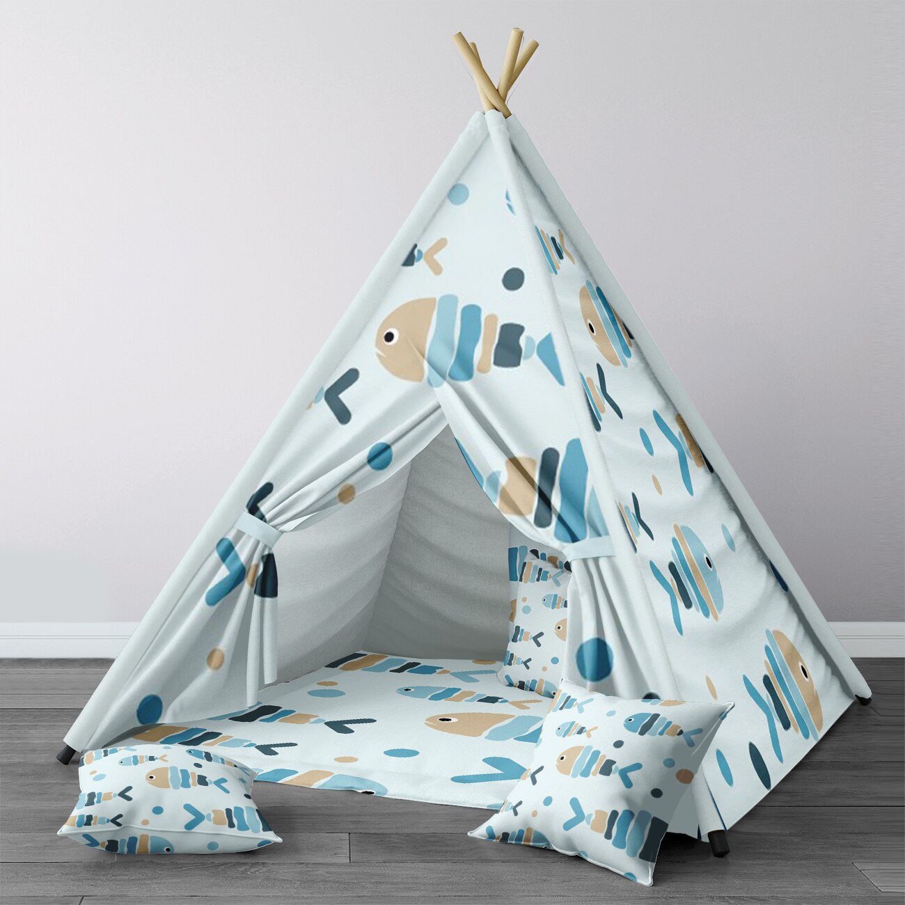 Spielzelt für kinder, wigwam, tragbares indoor-spielzelt für kinderzimmer, blaues fischmodell 1412