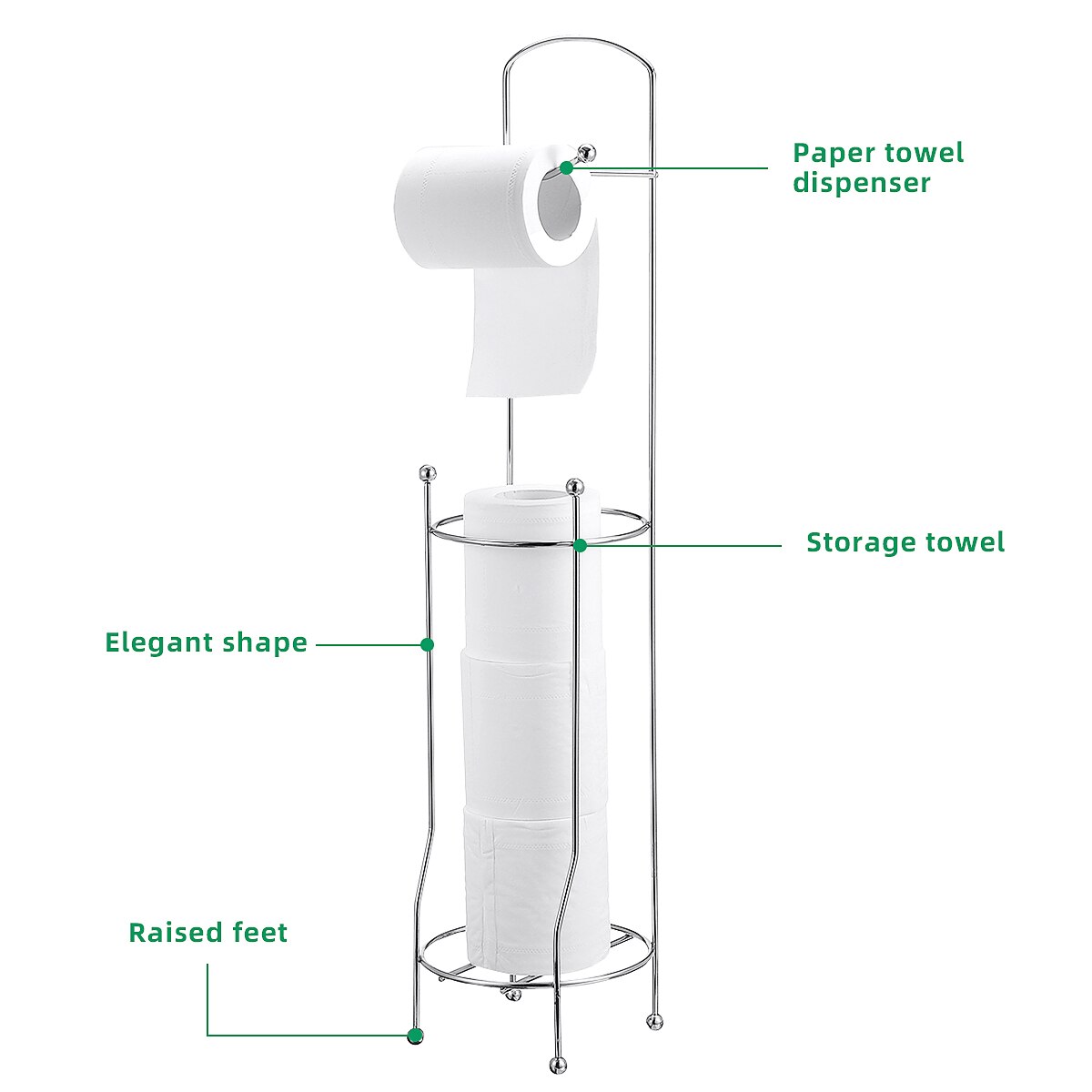 Metal Floor Standing Paper Roll Stand Storage Toilet Paper Towel Storage Stand Organizer Rack Bathroom Vertical Roll Holder