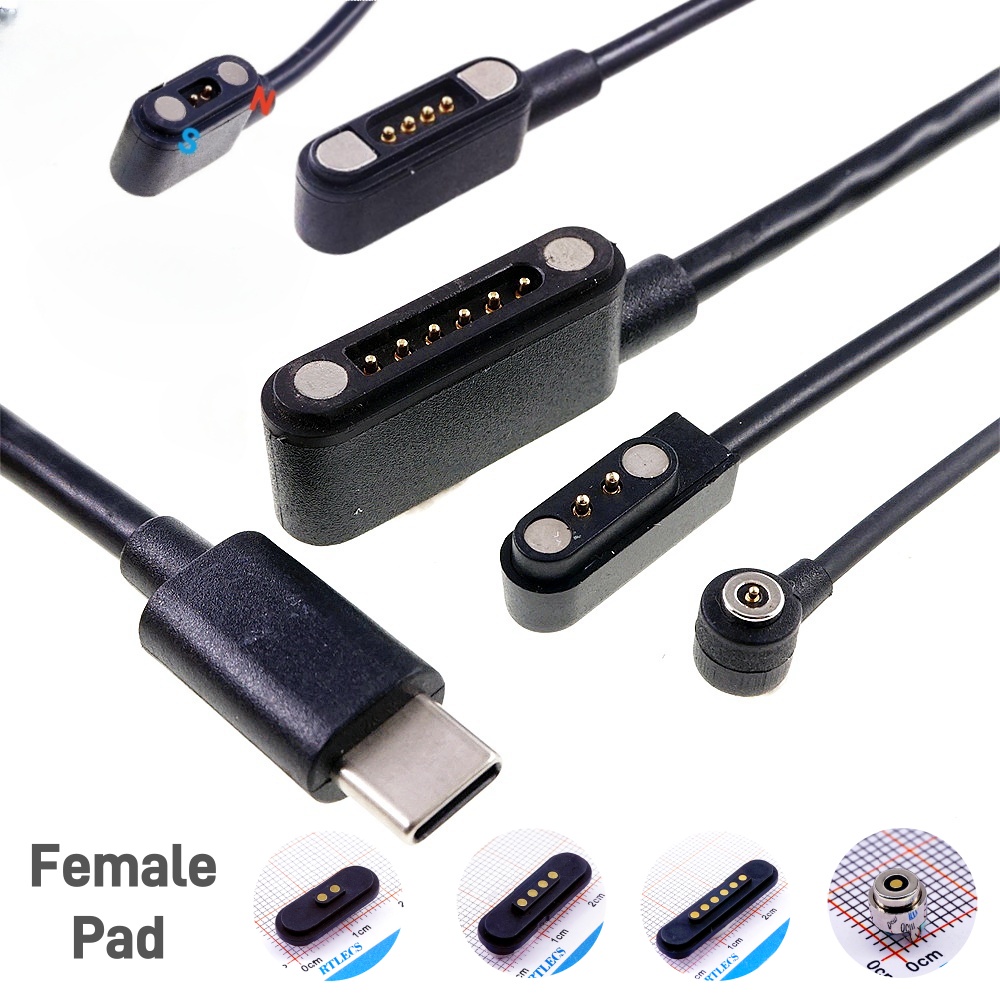 Magnetisk pogo-stift usb-c-kabel fjäderbelastad typ  c 2 4 6- positions hane hona 3a- kontakt ström dataöverföring