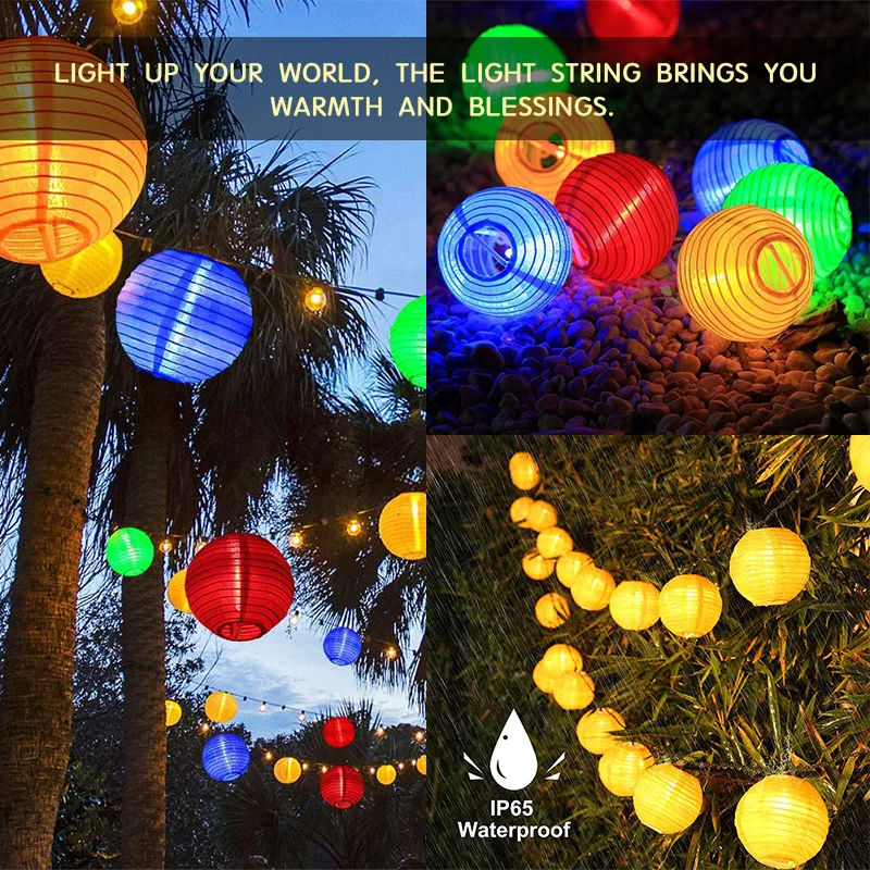 Solar Lantern String Lights Waterproof Outdoor Garland Fairy Lights Solar Powered Garden Decor Light for Christmas Wedding Party