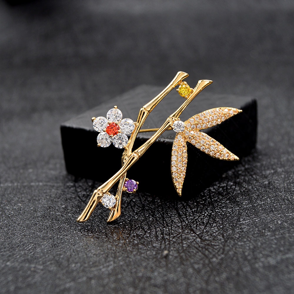 CINDY XIANG cubic zirconia bamboo brooch women and men brooches unisex plant pin copper jewelry wedding coat accessories