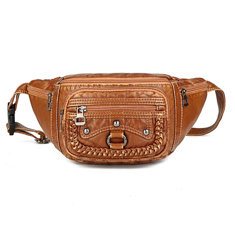 Couro do plutônio dos homens unsix cinto pacote saco de armazenamento feminino hip pouch sundries viagem sacos de armazenamento preto marrom: Brown