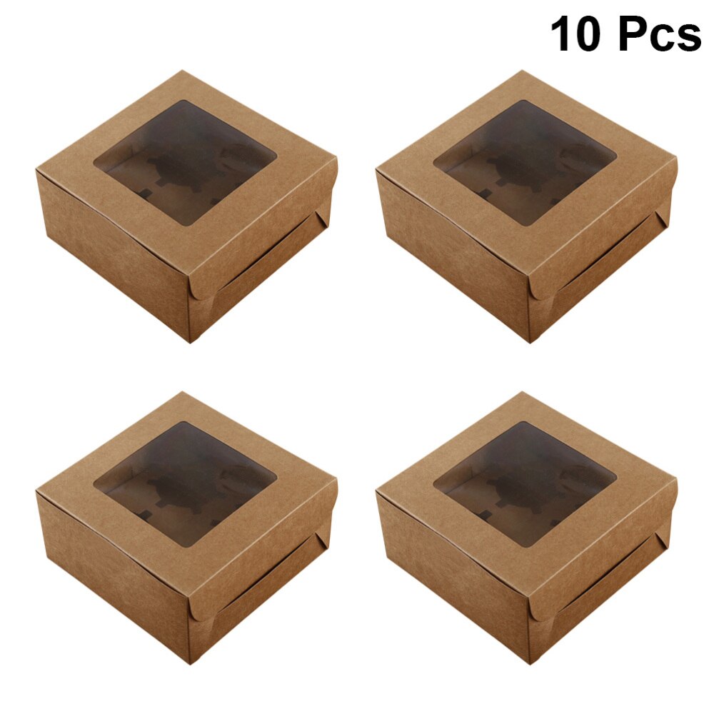 4 Cavities Kraft Paper Cupcake Box Dessert Containers Bakery Cake Carriers for Home Dessert Shop: As Shown