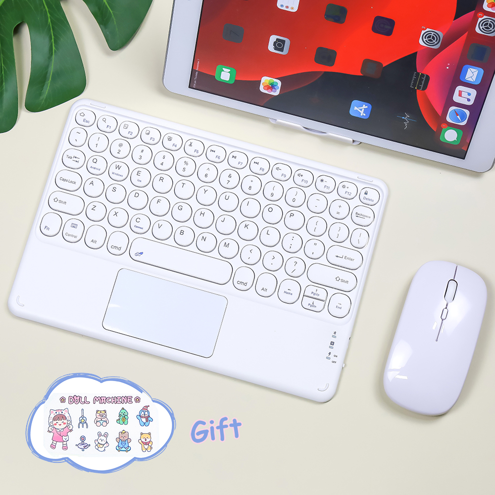 Bonito teclado y ratón para IPad, teclado inalámbrico con Bluetooth para IPad Pro Air 4, Xiaomi, Samsung, Huawei, tableta Android, IOS y Windows: White C