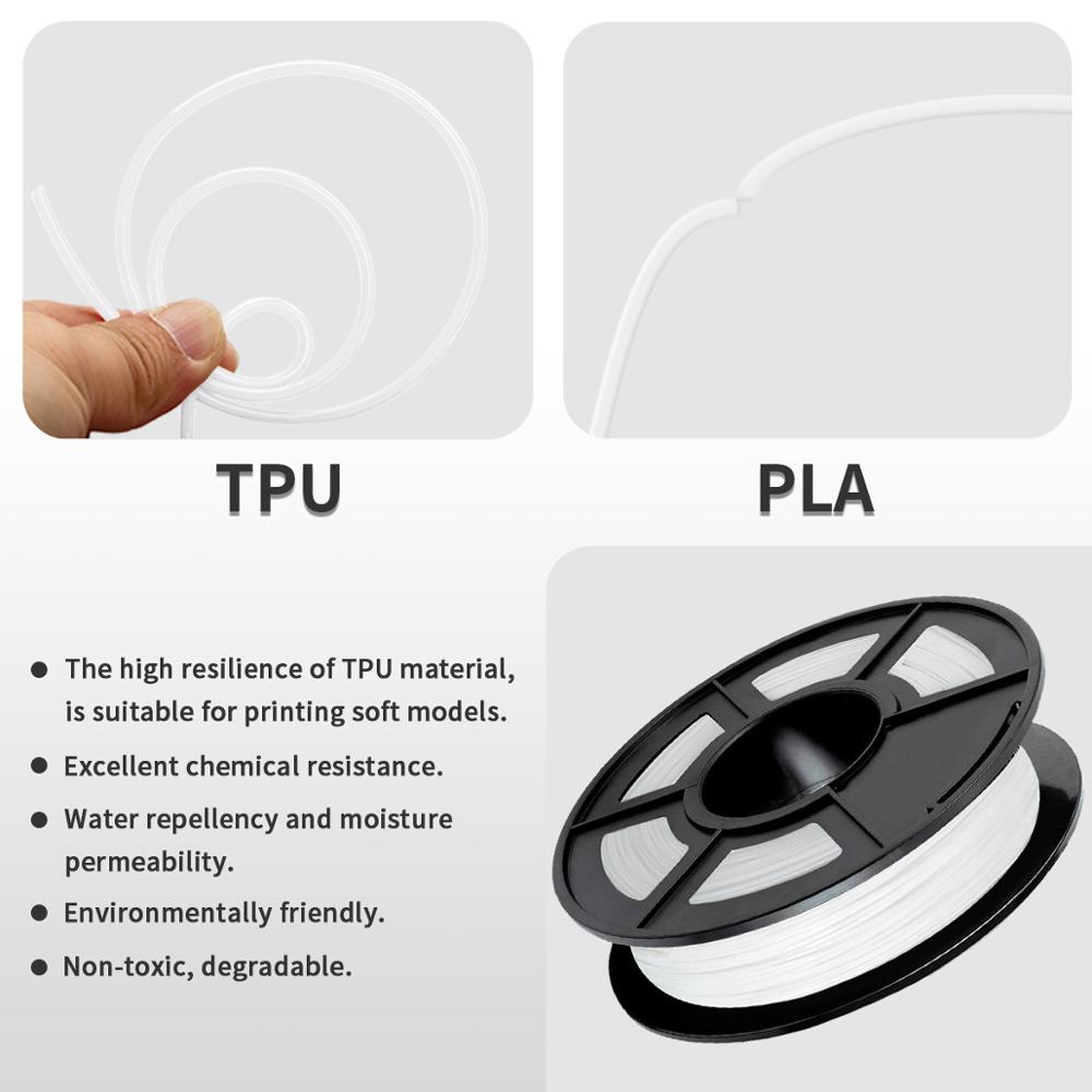 TPU Flexible Filament 0.5kg FDM 3D Printer Shoes Phone Case Toys Printing Material 1.75mm Tolerance 0.02mm White Filaments Roll