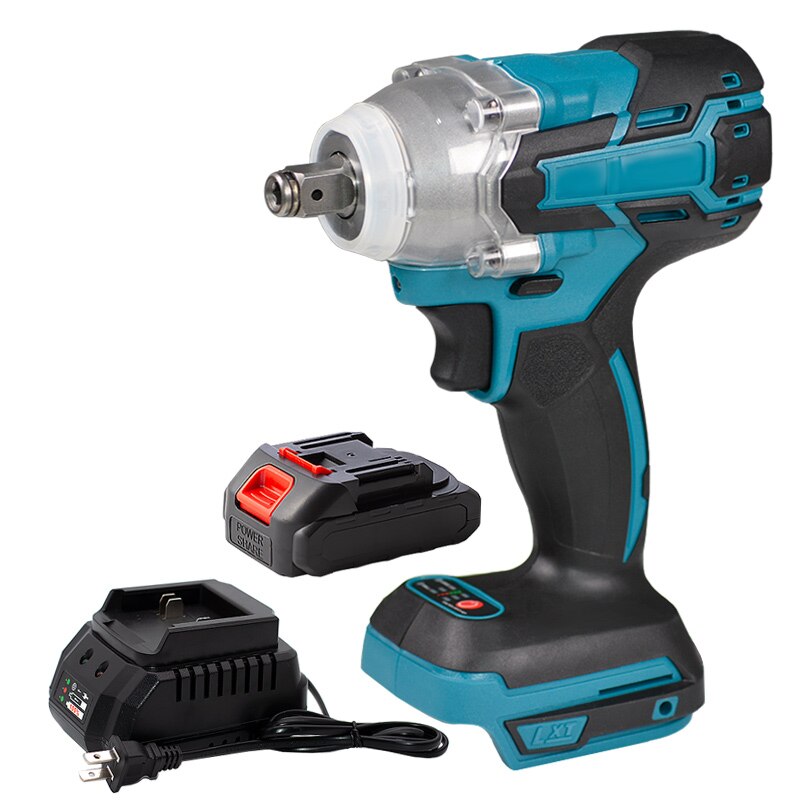 18v børsteløse trådløse elektriske slagnøkler 520nm oppladbare 1/2 skiftenøkler for makita 18v batteri+nøkkelsokkel +3000 mah batteri