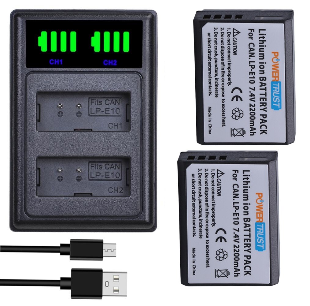 LP-E10 Battery and Dual Charger for Canon EOS Rebel T6, T7, T3, T5,Kiss X50, Kiss X70, EOS 1100D, EOS 1200D, EOS 1300D / 2000D: 2 pack kit