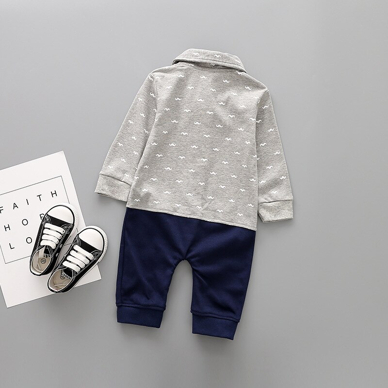 Zuigelingsjongen Kleding Lange Mouw Herfst Rompertjes Snor Patroon Gentleman Style Formele Suits Verjaardag Bow-tie Onesie Outfits