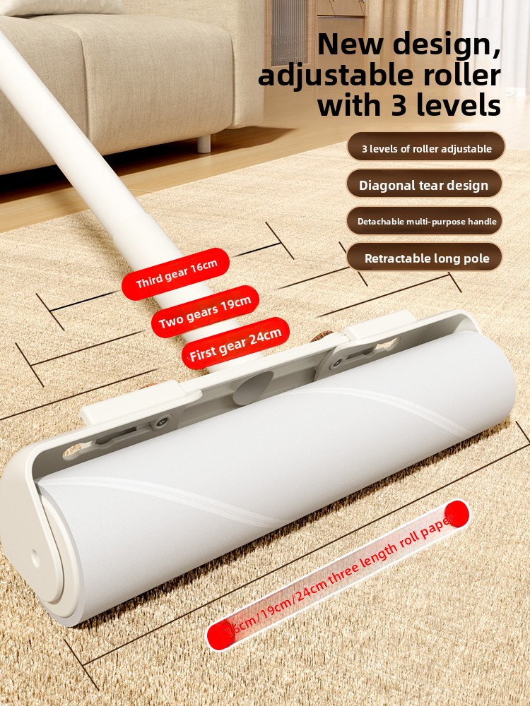Long Pole Stiy Hair Remover Roller Large Size Tearable Paper Bed Hair Roller Bru Floor Hair Wheel Household Cleaning Tool