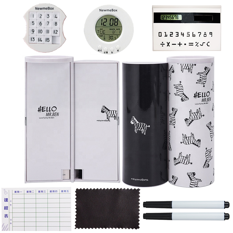NBX NewmeBox Multifunctional Pencil Box Large Capacity Pencil Cases pen box with Mirror Calculator for office School Stationery: Zebra - gift2