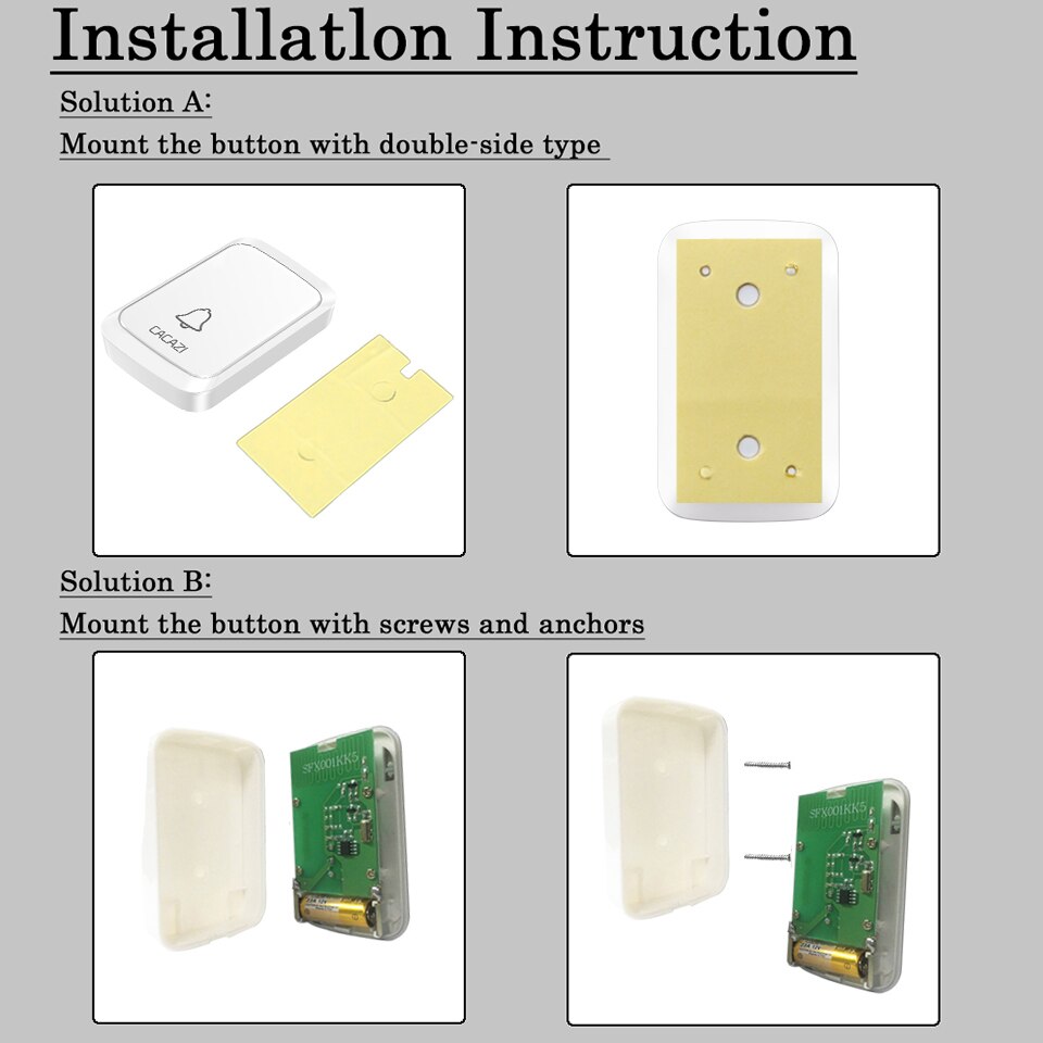 Cacazi Draadloze Deurbel 300M Remote Waterdichte 2 Knop 4 Ontvangers Intelligente Led Light Thuis Deurbel Draadloze 58 Chimes