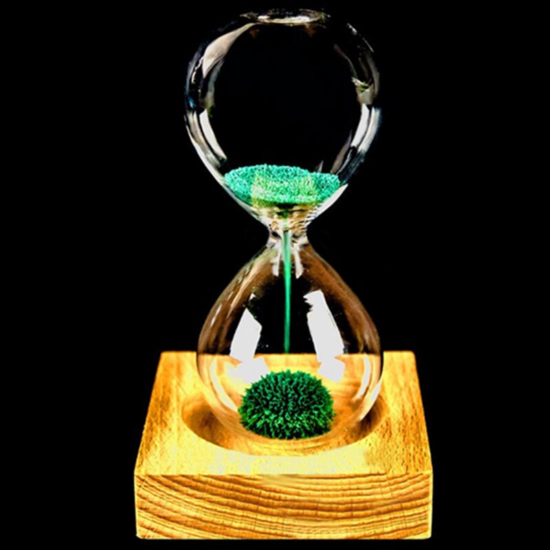Wood glass + Iron Powder Sand Iron Flowering Magnetic Hourglass with Packaging Hourglass 13.5 * 5.5cm Wooden Seat Presents