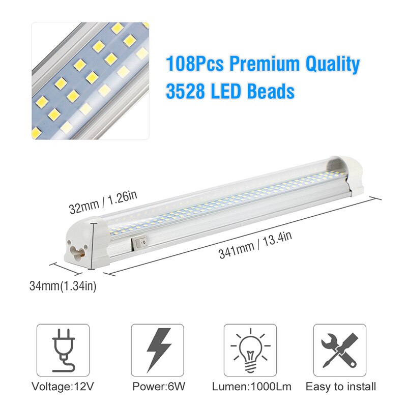 OKEEN 2pcs Universal 12V LED Interior Light Bar 108LED Light Strip with ON/OFF Switch for RV Van Truck Lorry Camper Boat Caravan